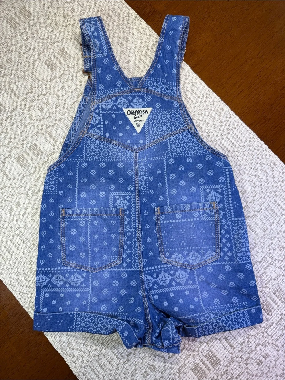 OshKosh B'gosh Blue Bandana Print Denim Short Overalls